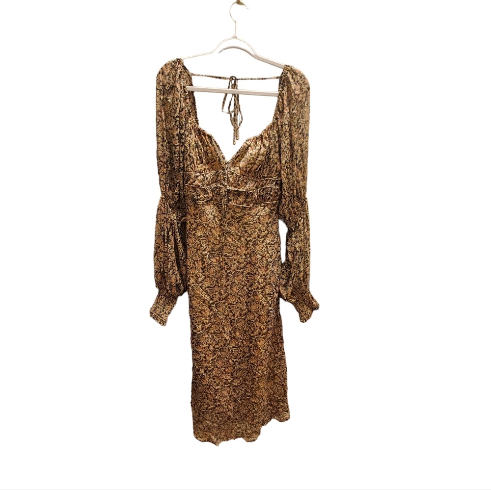 Free People Aglow Midi Dress Long Puff Sleeve Smock Open Back Large NWOT - Picture 2 of 14